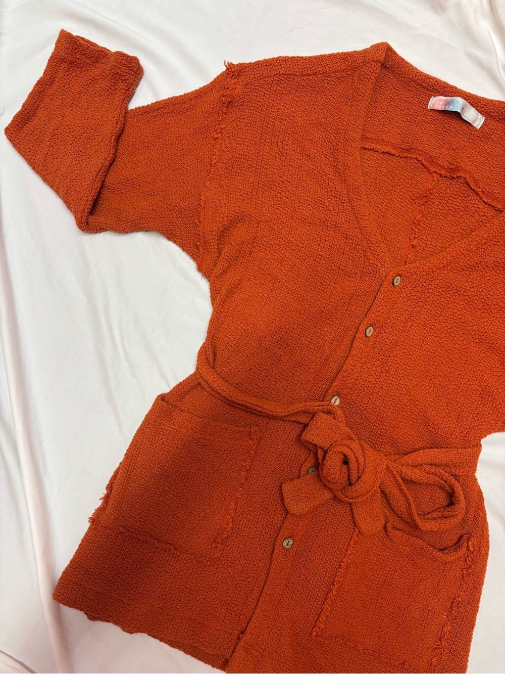 Free People / FP Beach Orange Belted Light Sweater Beach Cover-Up Cardigan | XS